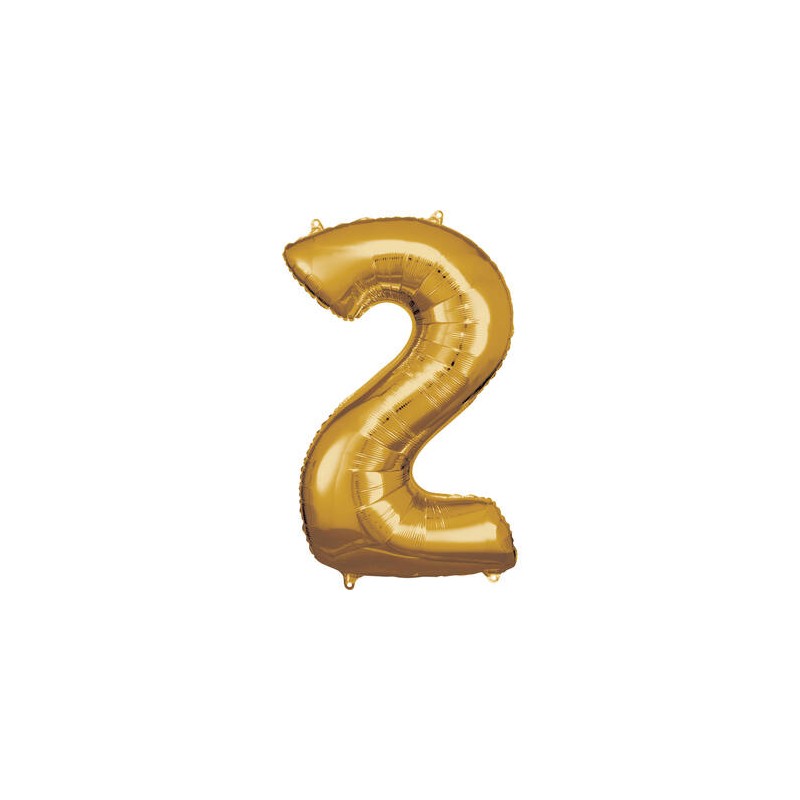 Zahlenballon "2" Gold 86 cm    Folienballon