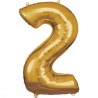 Zahlenballon "2" Gold 86 cm    Folienballon