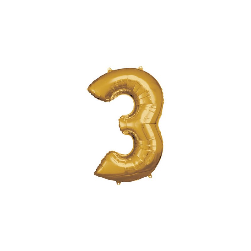 Zahlenballon "3" Gold 86 cm    Folienballon