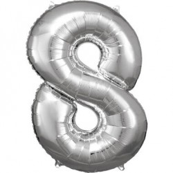 Zahlenballon "8" Silber 86...