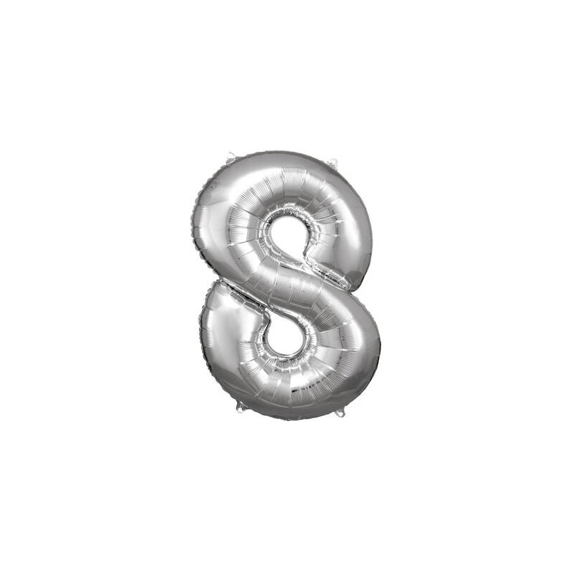 Zahlenballon "8" Silber 86 cm    Folienballon