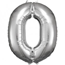 Zahlenballon "0" Silber 86...