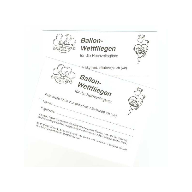 Ballon-Wettflugkarten Hochzeit mit Adress-Eindruck