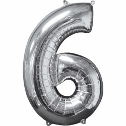 Zahlenballon "6" Silber