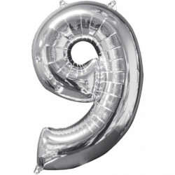 Zahlenballon "9" Silber