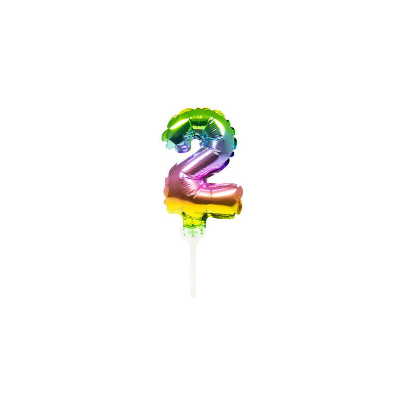 Folienballon Tortendeko Regenbogen Zahl 2 - 13cm