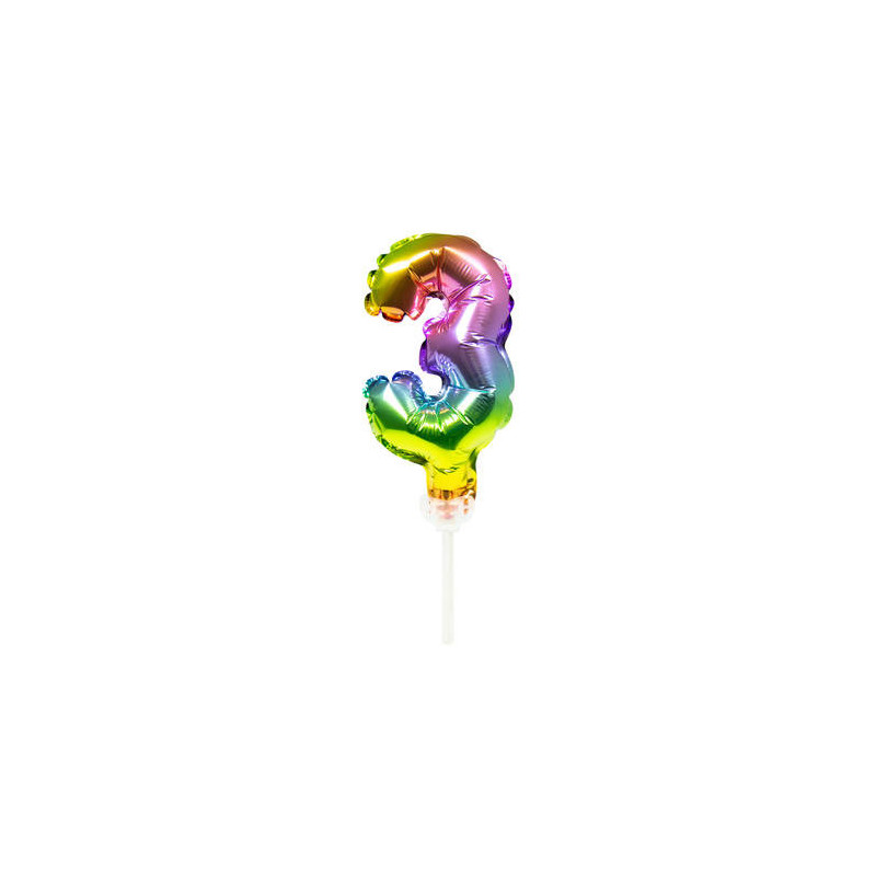 Folienballon Tortendeko Regenbogen Zahl 3 - 13cm