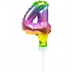 Folienballon Tortendeko Regenbogen Zahl 4 - 13cm