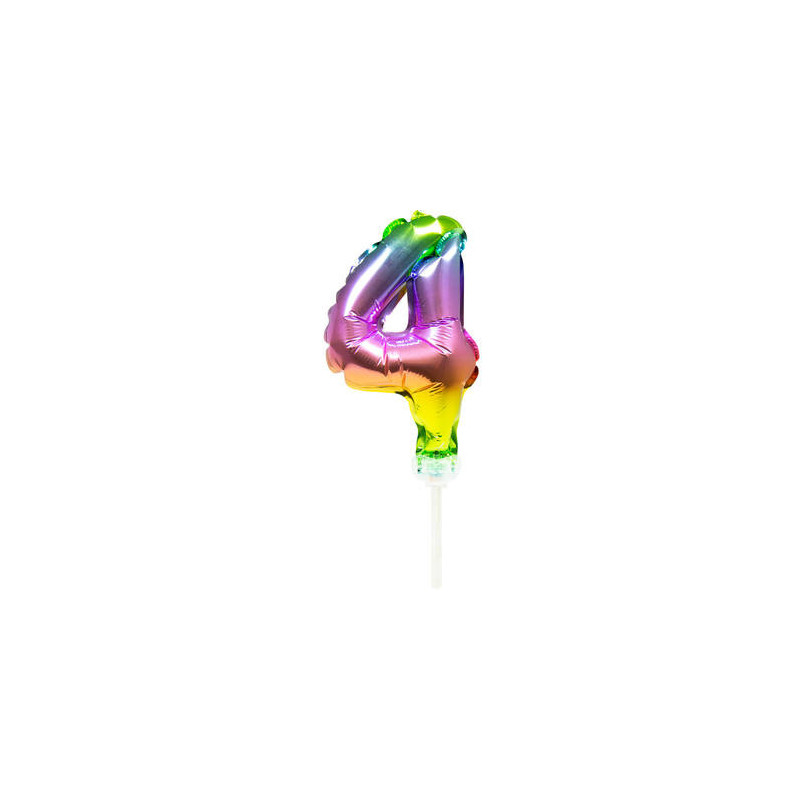 Folienballon Tortendeko Regenbogen Zahl 4 - 13cm Folienballon Tortendeko Regenbogen Zahl 4 - 13cm