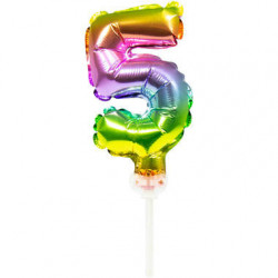 Folienballon Tortendeko Regenbogen Zahl 5 - 13cm