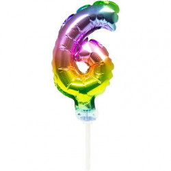 Folienballon Tortendeko Regenbogen Zahl 6 - 13cm