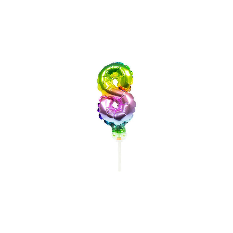 Folienballon Tortendeko Regenbogen Zahl 8 - 13cm Folienballon Tortendeko Regenbogen Zahl 8 - 13cm