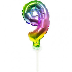 Folienballon Tortendeko Regenbogen Zahl 9 - 13cm