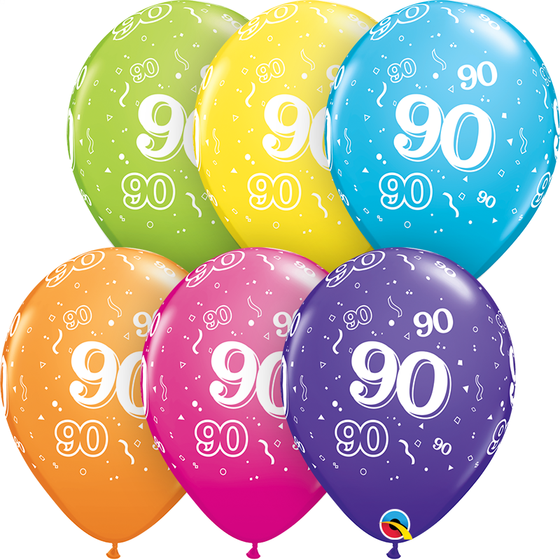Zahlenballons "90" 28 cm ø gemischte Farben
