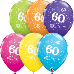 Zahlenballons "60" 28 cm ø gemischte Farben