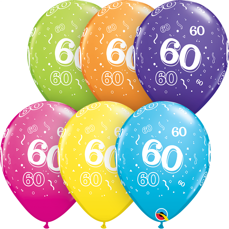 Zahlenballons "60" 28 cm ø gemischte Farben