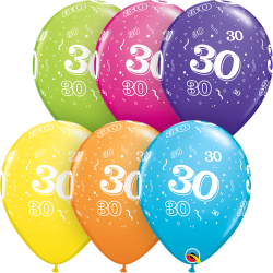 Zahlenballons "30" 28 cm ø gemischte Farben