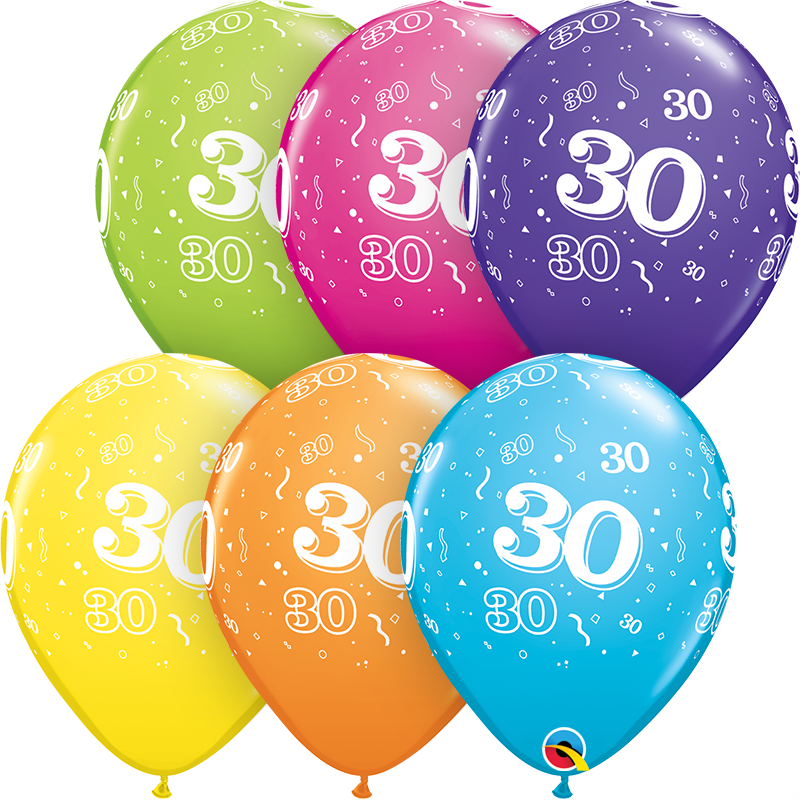 Zahlenballons "30" 28 cm ø gemischte Farben