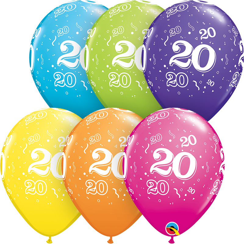 Zahlenballons "20" 28 cm ø gemischte Farben