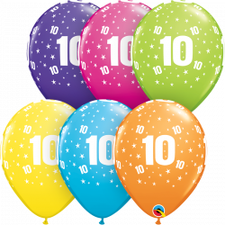 Zahlenballons "10" 28 cm ø gemischte Farben