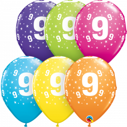 Zahlenballons "9" 28 cm ø gemischte Farben