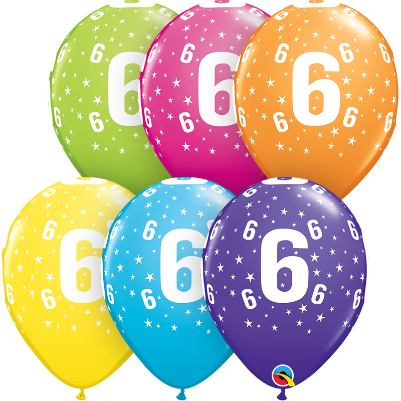 Zahlenballons "6" 28 cm ø gemischte Farben