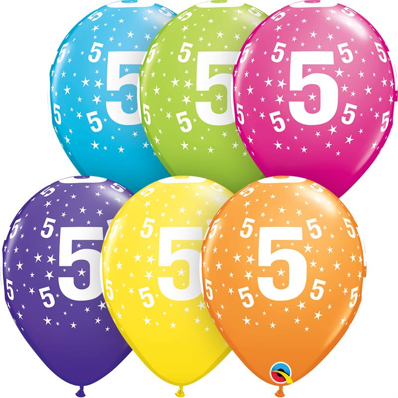 Zahlenballons "5" 28 cm ø gemischte Farben