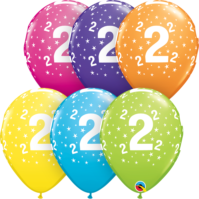 Zahlenballons "2" 28 cm ø gemischte Farben