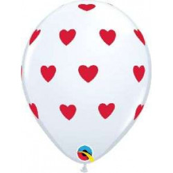 Weisser Ballon mit roten Herzen 33 cm ⦰ Latexballon