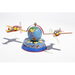 Karussell mit Globus den 2 Flugzeuge umkreisen Blech-Spielware