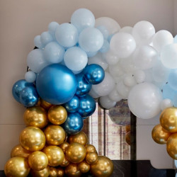 Balloon Arch  Large - Blues & Gold Chrome